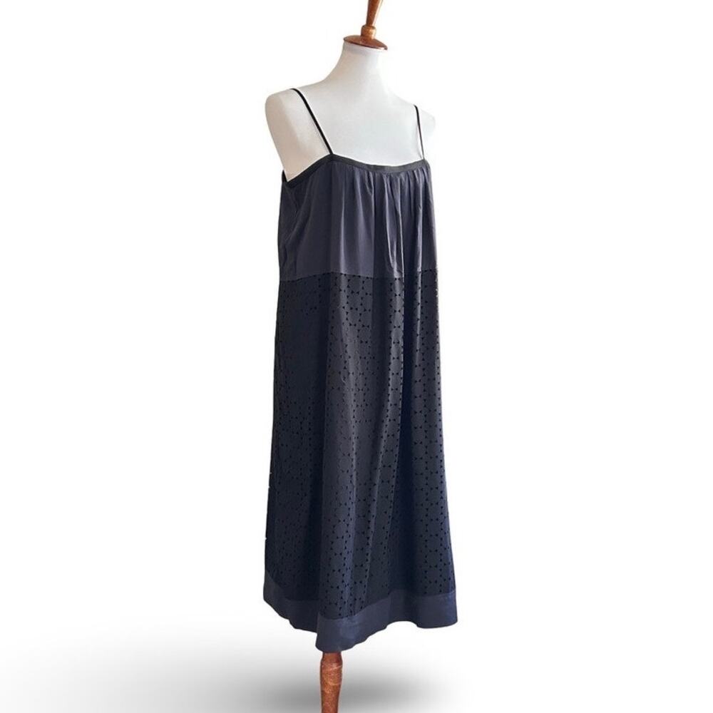Madewell Silk Blend Slip Dress – Black Cutout Overlay, Navy Base, Size 10